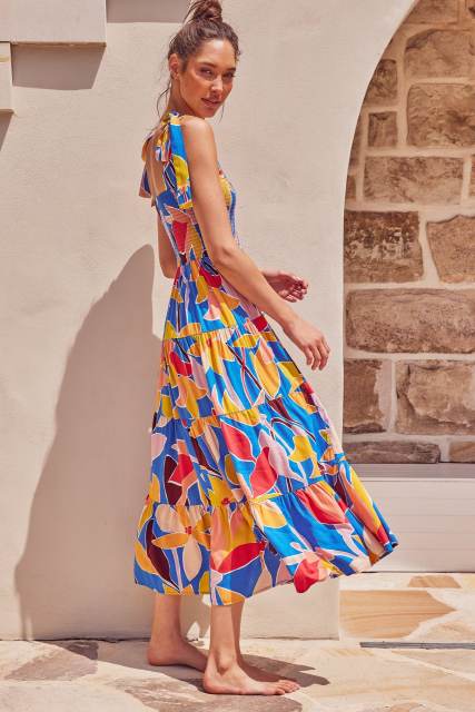 Summer Women's Clothing Leisure Commuter Sleeveless Spice Girl Printed Long Sling dress