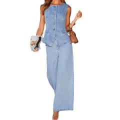 Solid color loose fashion long sleeve Denim suit