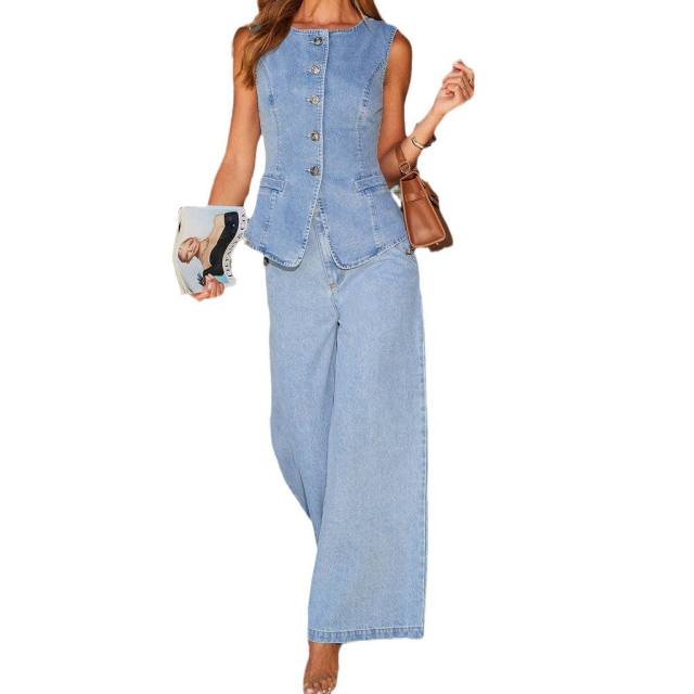 Solid color loose fashion long sleeve Denim suit