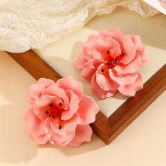 Acrylic hand-painted petals heavy handmade camellia exaggerated earrings
