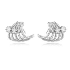 Creative pave setting cubic zircon C shape copper earrings