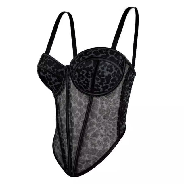 Sexy Leopard Dot Pattern Stitching Bra corset tops