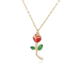 Sweet enamel rose flower pendant copper necklace earrings suit