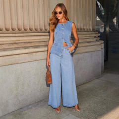 Solid color loose fashion long sleeve Denim suit