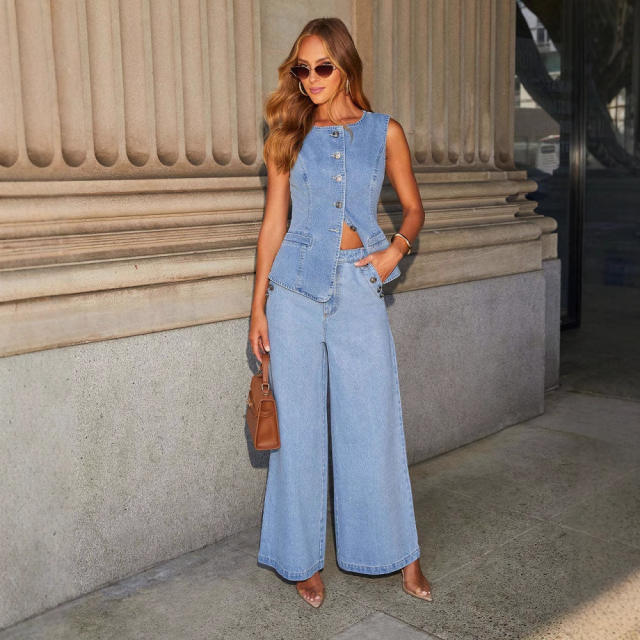 Solid color loose fashion long sleeve Denim suit