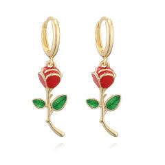 Sweet enamel rose flower pendant copper necklace earrings suit