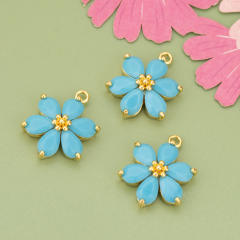 Electroplated 18K gold micro-inlaid colored diamond petal pendant for earrings necklace bracelet 1pcs