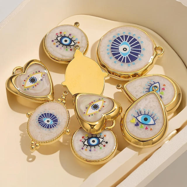 Stainless Steel Vintage Round Blue Eye Pendant DIY Oil Dropping Devil's Eye Bracelet Necklace Keychain Jewelry Accessories 5pcs/pack
