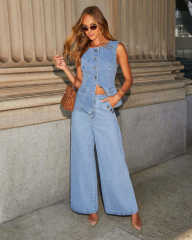 Solid color loose fashion long sleeve Denim suit