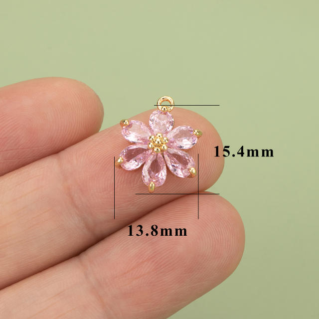 Electroplated 18K gold micro-inlaid colored diamond petal pendant for earrings necklace bracelet 1pcs