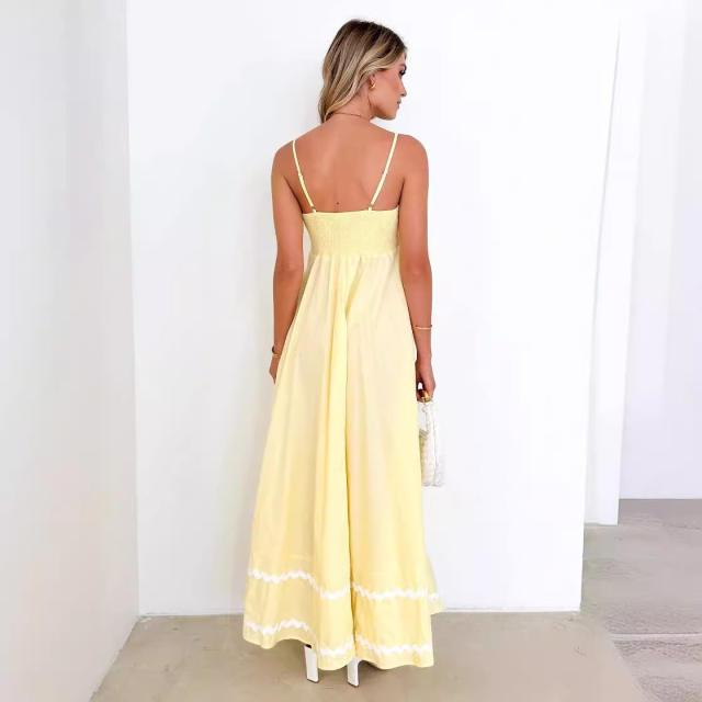 Women's summer new fashion temperament long lace stitching tea break sling dress