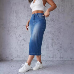 Blue denim skirt skirt women's split hip A- line skirt