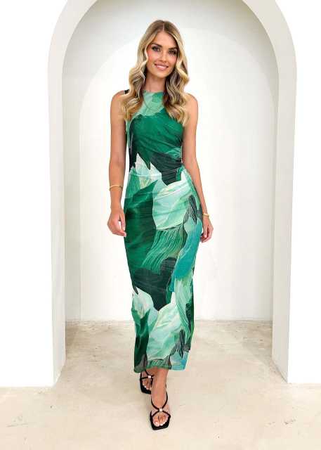 Summer 2025 New Sleeveless dress Long Dress Random Printed High Waist Slim-fit flower dress