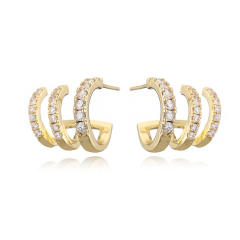 Creative pave setting cubic zircon C shape copper earrings