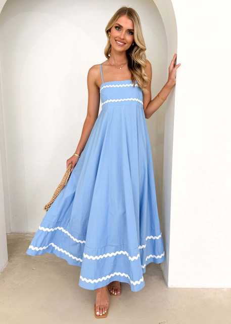 Women's summer new fashion temperament long lace stitching tea break sling dress