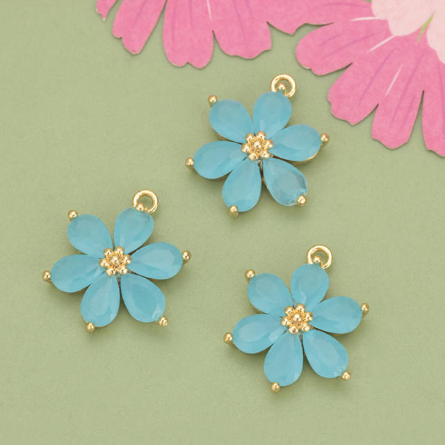 Electroplated 18K gold micro-inlaid colored diamond petal pendant for earrings necklace bracelet 1pcs