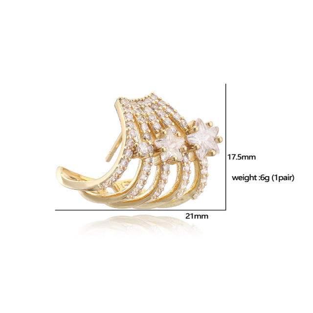 Creative pave setting cubic zircon C shape copper earrings