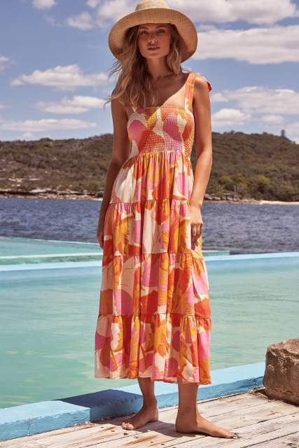 Summer Women's Clothing Leisure Commuter Sleeveless Spice Girl Printed Long Sling dress