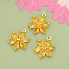 Electroplated 18K gold micro-inlaid colored diamond petal pendant for earrings necklace bracelet 1pcs