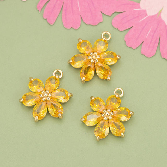 Electroplated 18K gold micro-inlaid colored diamond petal pendant for earrings necklace bracelet 1pcs