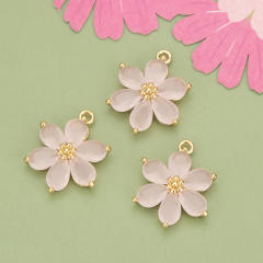 Electroplated 18K gold micro-inlaid colored diamond petal pendant for earrings necklace bracelet 1pcs