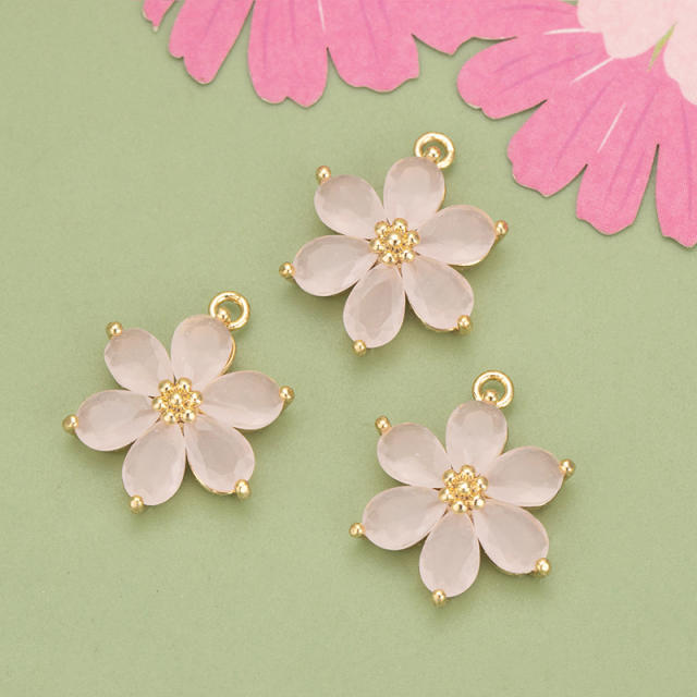Electroplated 18K gold micro-inlaid colored diamond petal pendant for earrings necklace bracelet 1pcs
