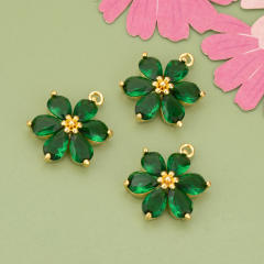 Electroplated 18K gold micro-inlaid colored diamond petal pendant for earrings necklace bracelet 1pcs