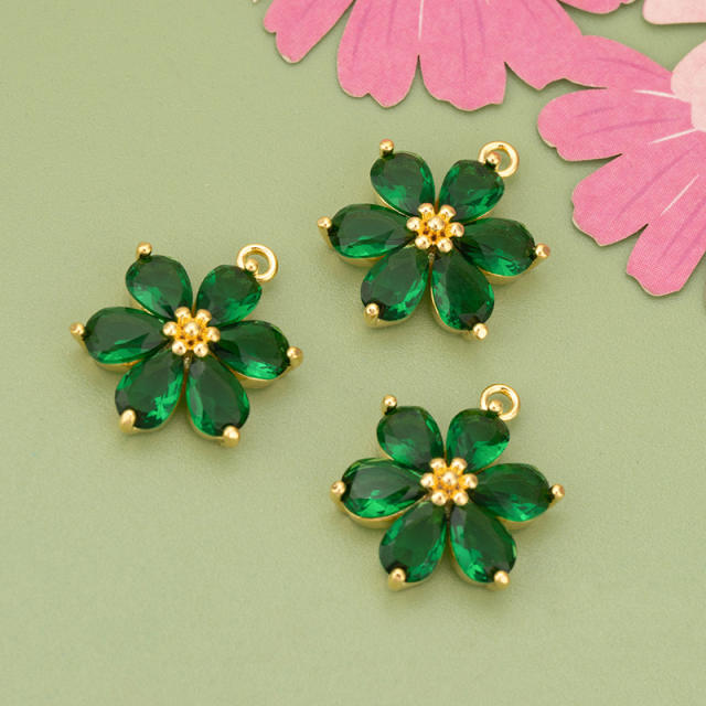 Electroplated 18K gold micro-inlaid colored diamond petal pendant for earrings necklace bracelet 1pcs