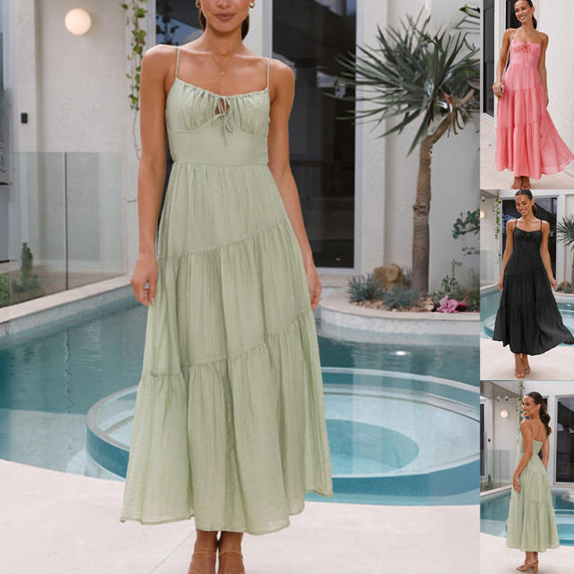 2024 Summer Sexy Elegant Long Dress Backless Stitching dress