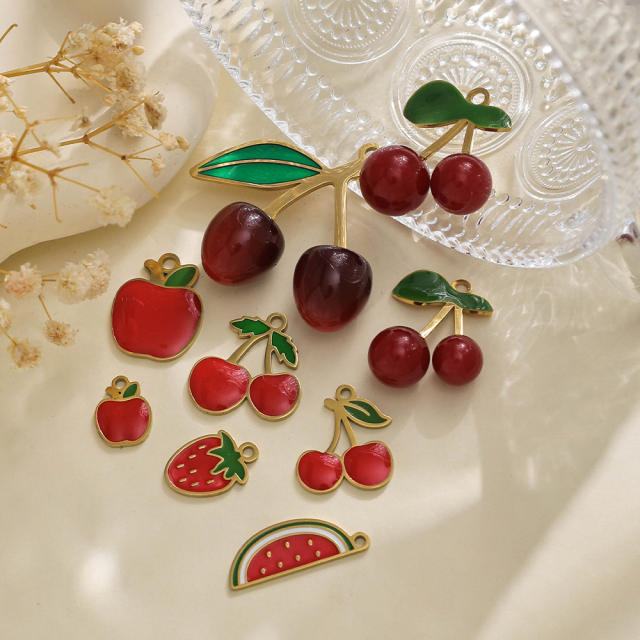 304 Stainless steel enamel fruit cherry watermelon charm diy jewelry accessory