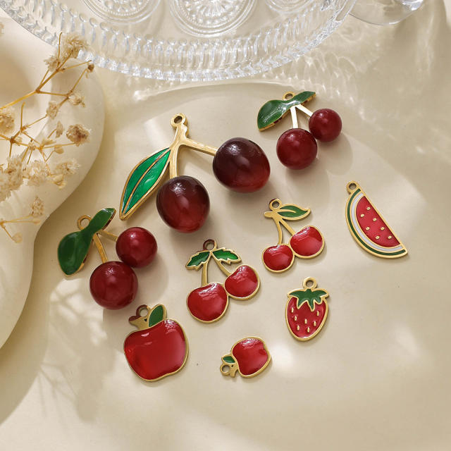 304 Stainless steel enamel fruit cherry watermelon charm diy jewelry accessory