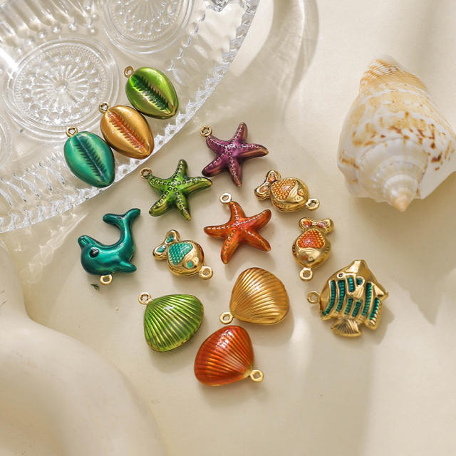 304 stainless steel enamel starfish shell ocean series charm diy jewelry accessory
