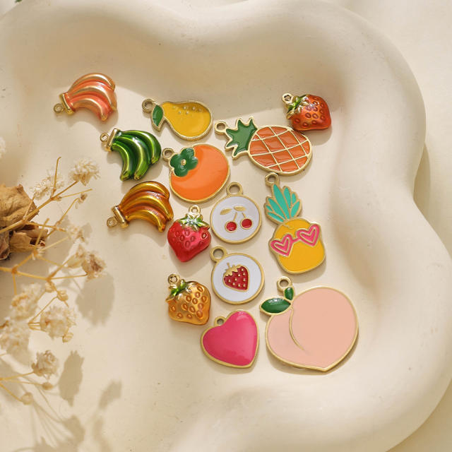 304 stainless steel oil drop fruit pendant diy color all-match cherry peach pineapple banana strawberry persimmon accessories