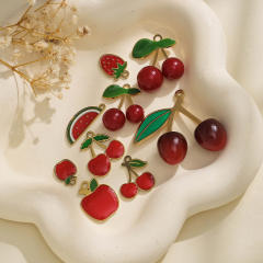 304 Stainless steel enamel fruit cherry watermelon charm diy jewelry accessory