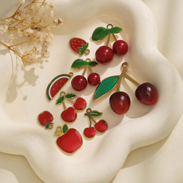 304 Stainless steel enamel fruit cherry watermelon charm diy jewelry accessory