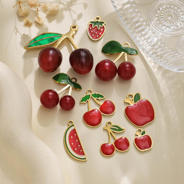 304 Stainless steel enamel fruit cherry watermelon charm diy jewelry accessory