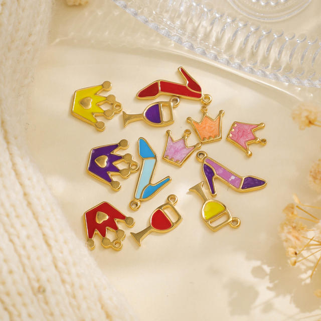 304 Stainless steel the queen series heels crown Wine Glass enamel charms DIY jewelry accessory