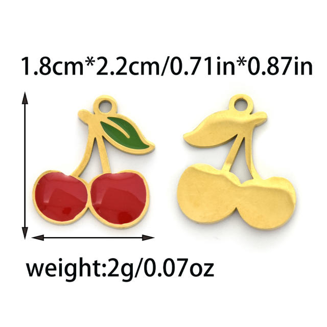 304 Stainless steel enamel fruit cherry watermelon charm diy jewelry accessory