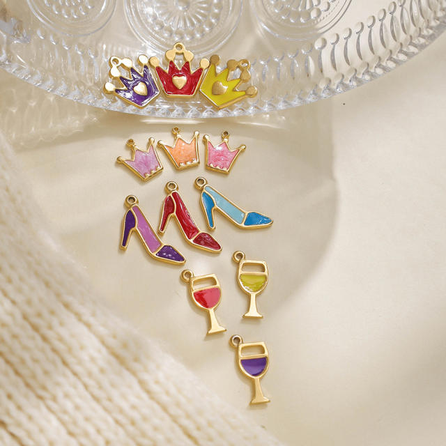 304 Stainless steel the queen series heels crown Wine Glass enamel charms DIY jewelry accessory