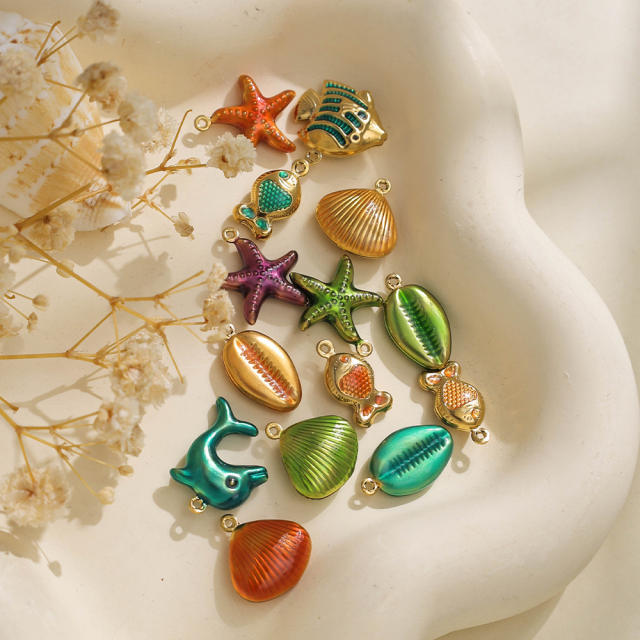 304 stainless steel enamel starfish shell ocean series charm diy jewelry accessory