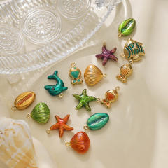 304 stainless steel enamel starfish shell ocean series charm diy jewelry accessory