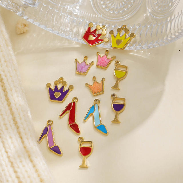 304 Stainless steel the queen series heels crown Wine Glass enamel charms DIY jewelry accessory