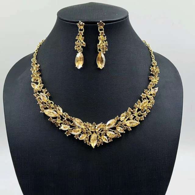 European American necklace earrings two-piece flower bride retro high-end design suit