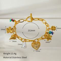 New Fashion Flower Love Multi-pendant charm bracelet stainless steel bracelet