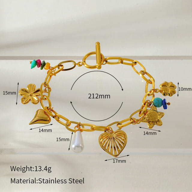 New Fashion Flower Love Multi-pendant charm bracelet stainless steel bracelet