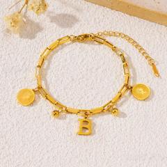 Queen letter coin charm initial letter charm stainless steel bracelet