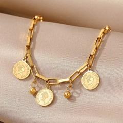 Queen letter coin charm initial letter charm stainless steel bracelet