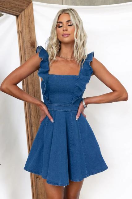 Lady summer fashion casual flying sleeve Denim dress