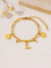 Queen letter coin charm initial letter charm stainless steel bracelet
