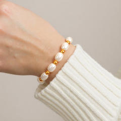 Gold-plated Glass Pearl Bracelet stainless steel bracelet